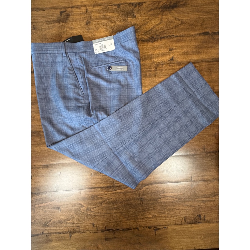 Michael Kors Malone Dress Pants Mens 44x30 Blue Plaid Stretch Classic Fit NWT